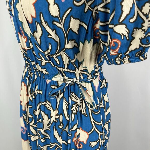 Knox Rose Blue Floral Boho Short Sleeve Tiered Hem Rayon Wrap Midi Dress Small - Picture 7 of 13